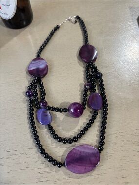 Multi-Strand Purple Bead Statement Necklace